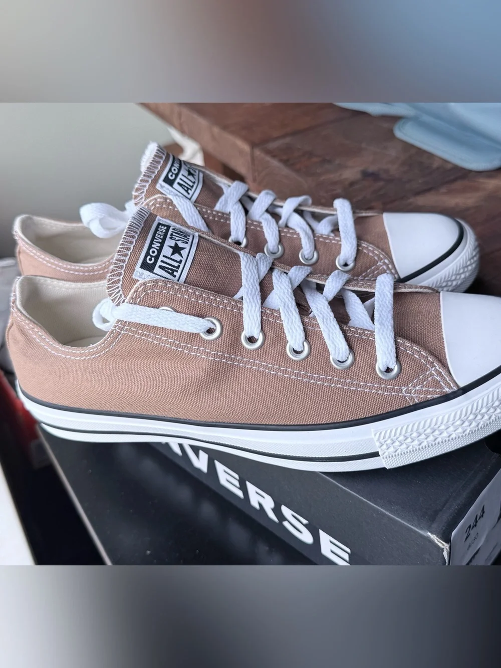 Converse Low Top Sneakers - Taupe Canvas with White Trim